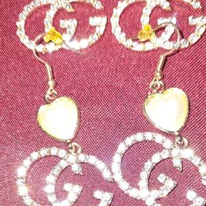 Gucci Gold and Silver Crystal Heart Earrings